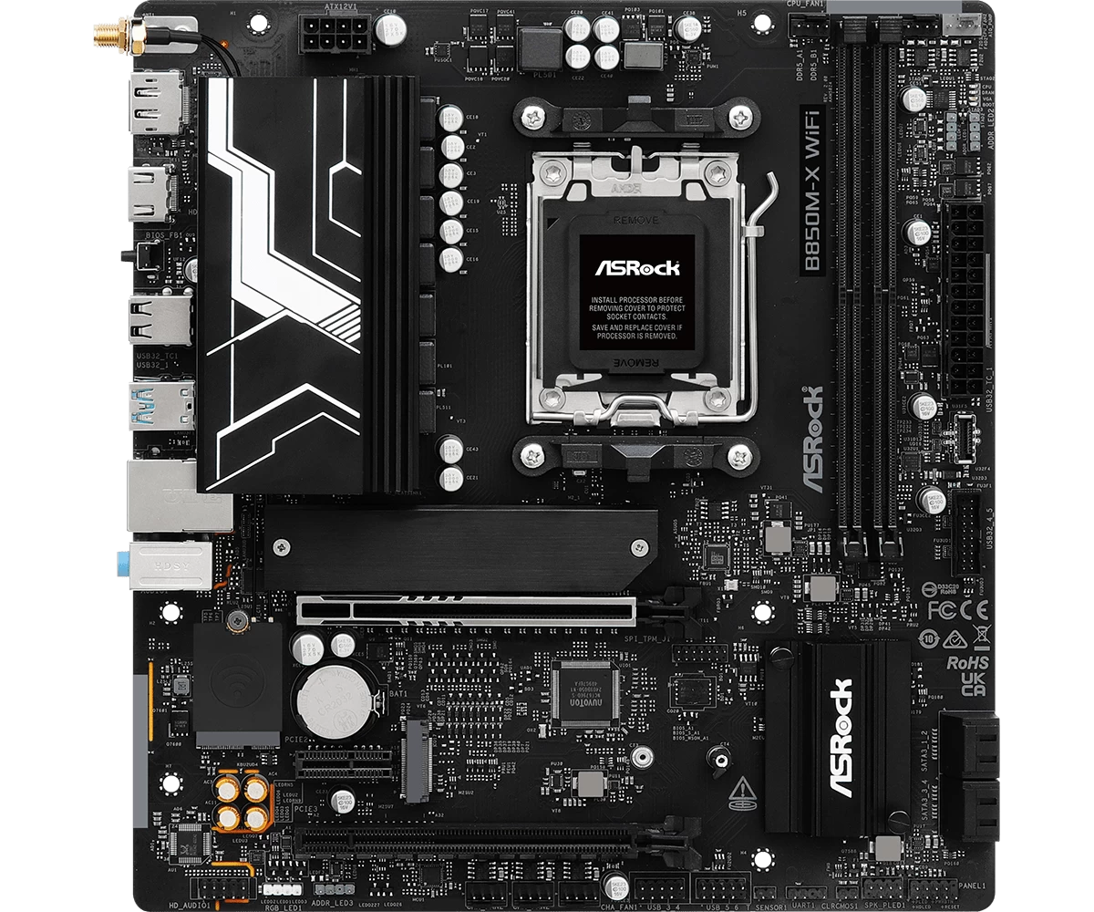 Мат.плата AMD ASRock B850M-X WIFI R2.0 AM5 2xDDR5 4xSATA 2xM.2 Type-C HDMI DP WiFi6E mATX