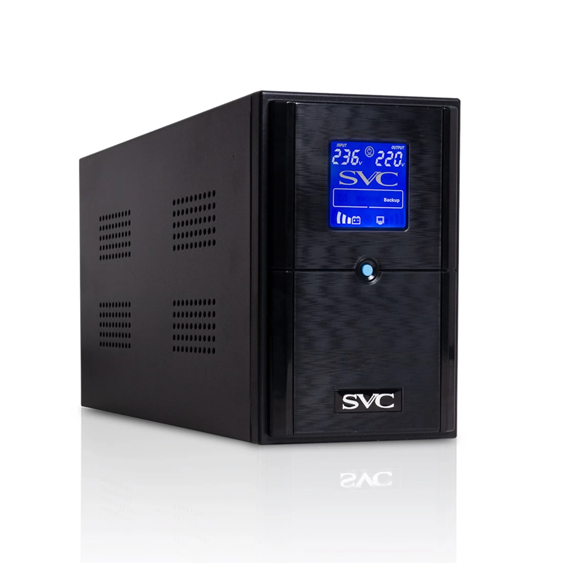 UPS, SVC, V-1200-L-LCD, Мощность 1200ВА/720Вт, Диапазон работы AVR: 145-290В, Бат.: 12В/7 Ач*2шт., 3