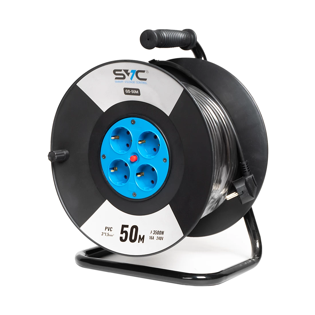 Удлинитель на катушке, SVC, GS-50M, 4 розетки, 50 метров, 3500W, 240В, 16A, 3x1.5mm?, Защита от дете