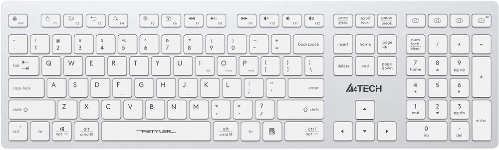 Клавиатура беспроводная A4tech Fstyler FBX50C White <USB 2.4GHz, BT, ACC, WHITE>