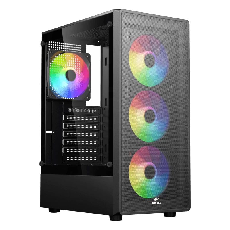 Корпус Wintek Miracle A01-B-M TG, ATX/Micro ATX, USB 1*3.0/2*2.0, 0.45mm, 4*12cm FRGB fan, Black