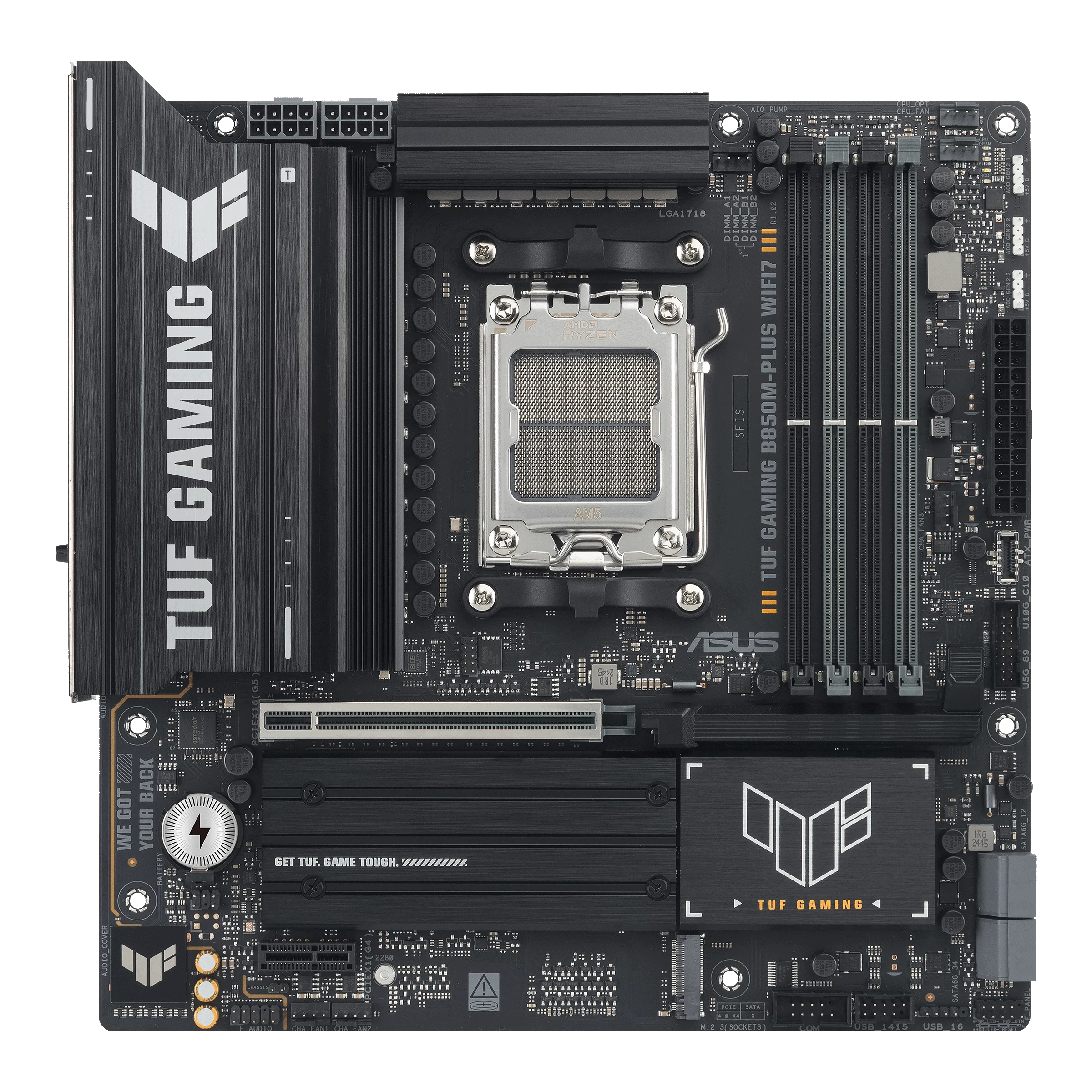 Мат.плата AMD ASUS TUF GAMING B850M-PLUS WIFI7 W AM5 4xDDR5 4xSATA 3xM.2 HDMI DP Type-C mATX