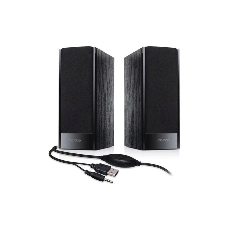 Колонки Microlab, B56(USB), 2.0, 3Вт (1,5Вт*2), USB (питание), Проводной пульт ДУ, Дерево (МДФ). Чёр