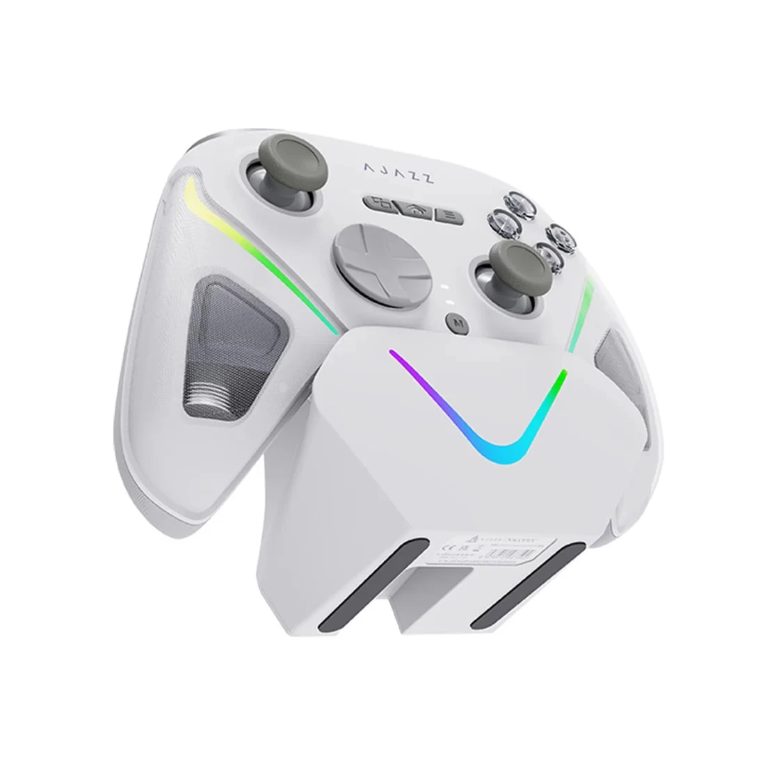 Геймпад с док-станцией, Ajazz, GP100/Set/White, GP100, Беспроводной, USB, Bluetooth 5.3, 2.4 ГГц, Частота опроса до 1000 Гц, Кастомные Hall-стики, Дву