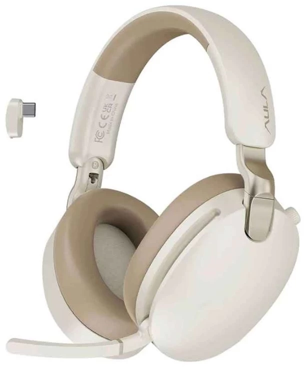 Наушники с микрофоном AULA A500 Beige, ANC,1000mAh, BT5.4, Type-C