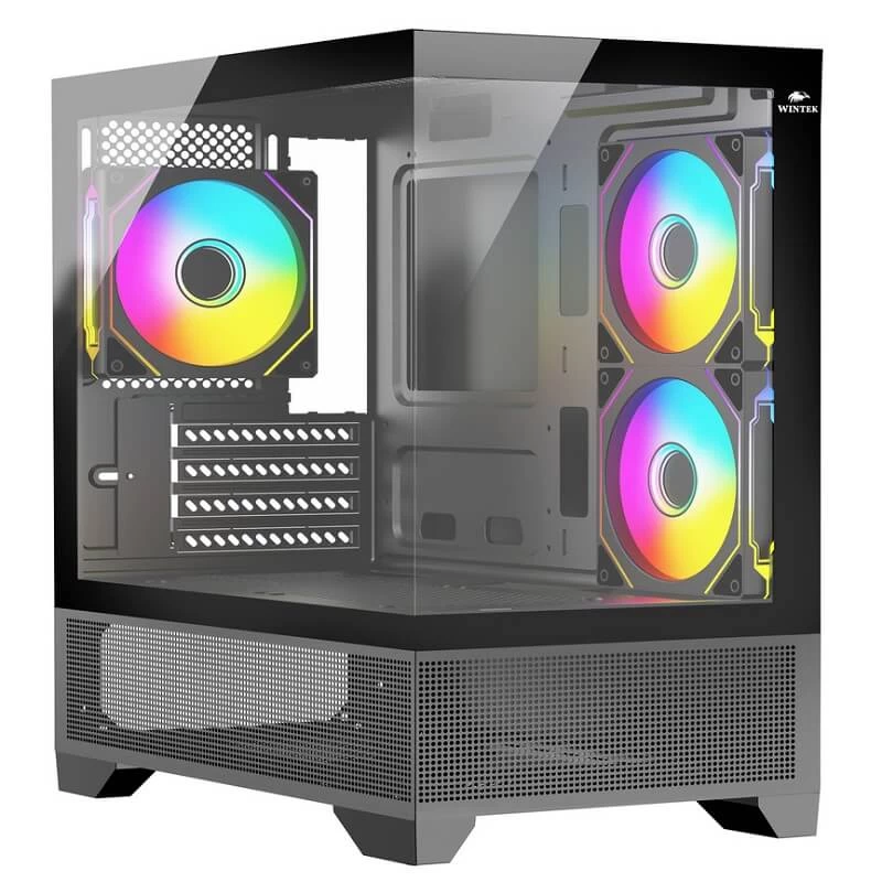 Корпус Wintek Crystal 395-B TG, mATX, USB 1*3.0/1*2.0, 3*12cm ARGB PWM (контр. + пульт д/у)