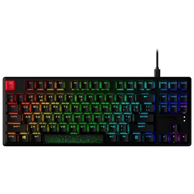 Клавиатура, HyperX, 639N7AA#ABA, Alloy Origins Core PBT HX Red TKL, Игровая, Механическая, HyperX Red-Linear switch, USB, Подсветка RGB, Размер: 360*1