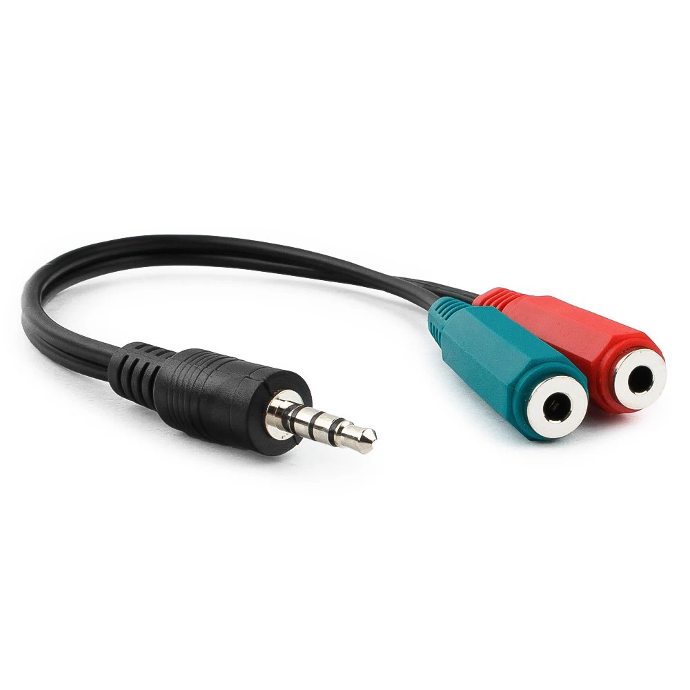 Аудиокабель Cablexpert CCA-417, Черный ,Cable Audio, 3.5mm/m - 2x3.5mm/f, 4 pin -> stereo + mono mic, 0.2m, black