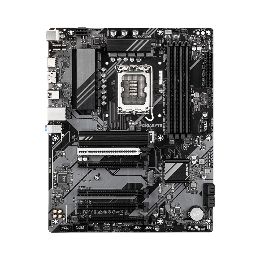 Мат.плата Gigabyte B760 DS3H GEN5, LGA1700, iB760, 4xDDR5 4400/4800/5200/5600, 4xSATA3, 2xM.2 (PCI-E 4.0x4/x2), Raid, 1хDP, 1xHDMI, 5xPCI-Ex16, ATX