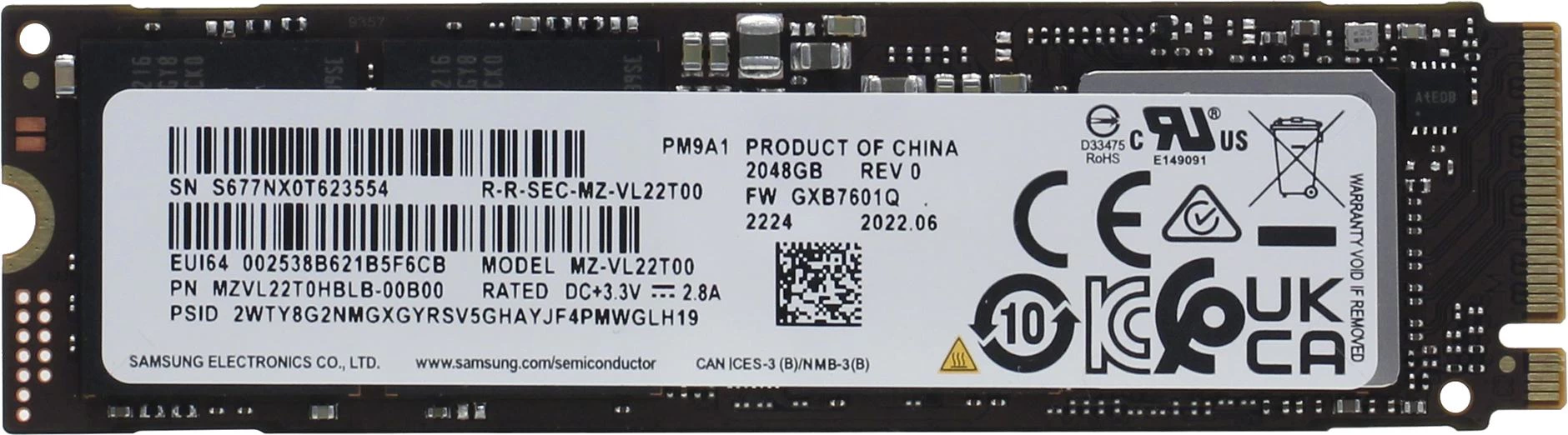 2 000 GB SSD Samsung PM9A1 M.2 NVMe R7000Mb/s W5200MB/s MZVL22T0HBLB-00B00 2 000 GB SSD Samsung PM9A1 M.2 NVMe R7000Mb/s W5200MB/s MZVL22T0HBLB-00B00