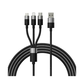 Интерфейсный кабель, Baseus, StarSpeed 1-for-3 (CAXS000001), USB to M+L+C 3.5A 1.2m Черный