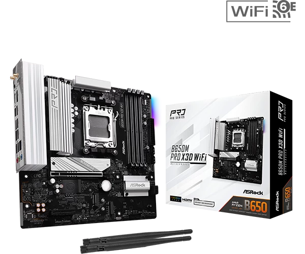 Мат.плата AMD ASRock B650M PRO X3D WIFI AM5 4xDDR5 4xSATA3 3xM.2 Type-C HDMI DP WiFi6E mATX