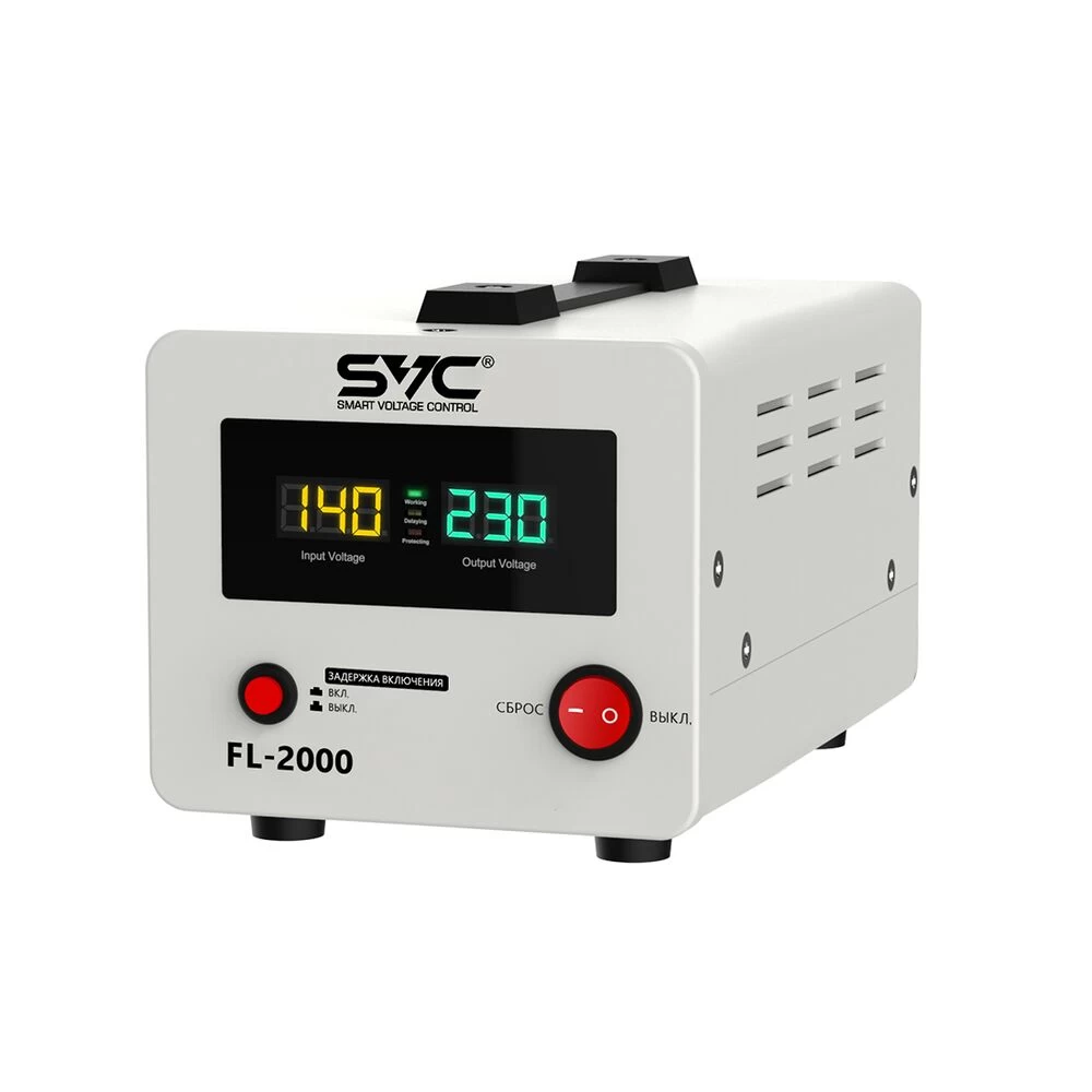 Стабилизатор (AVR), SVC, FL-2000, 2000ВА/2000Вт, Диапазон работы AVR: 140-260В, Выходное напряжение: 220В +/-7%, Задержка включения, выход 2 шт Schuko