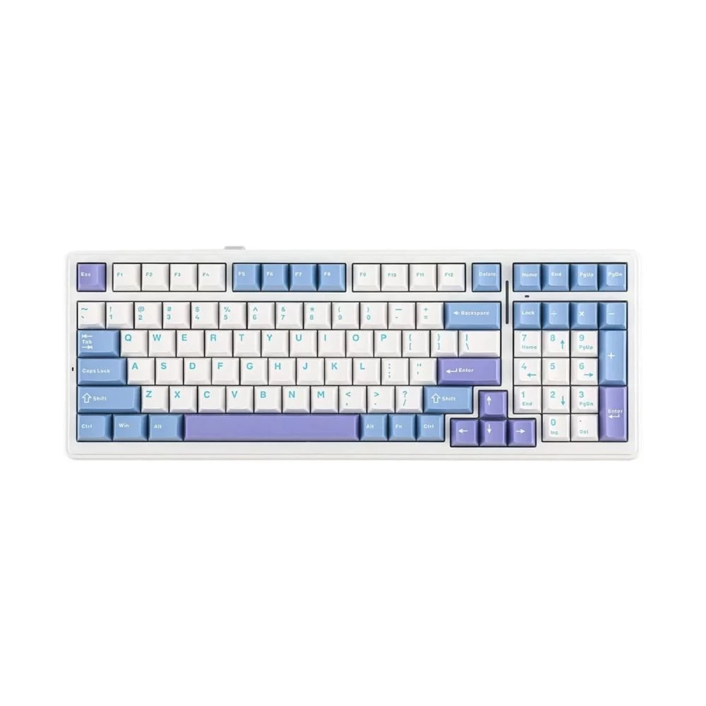 Клавиатура AULA F99, mechanical, Gray Wood V3 switch, 99 keys EN/RU/KZ, 2.4/BT/cable, White-blue-purple