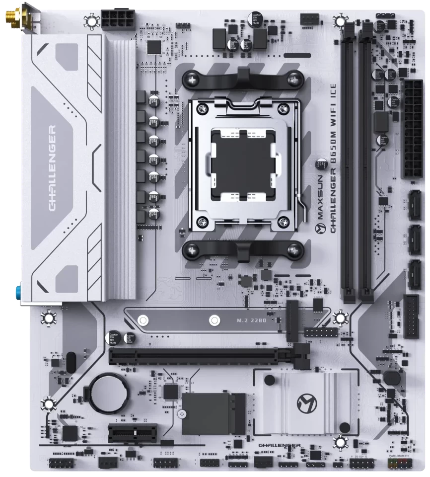 Мат,палат AMD MaxSun Challenger B650M WIFI ICE, AM5, 2xDDR5, PCIe4.0, HDMI+VGA, M.2, mATX