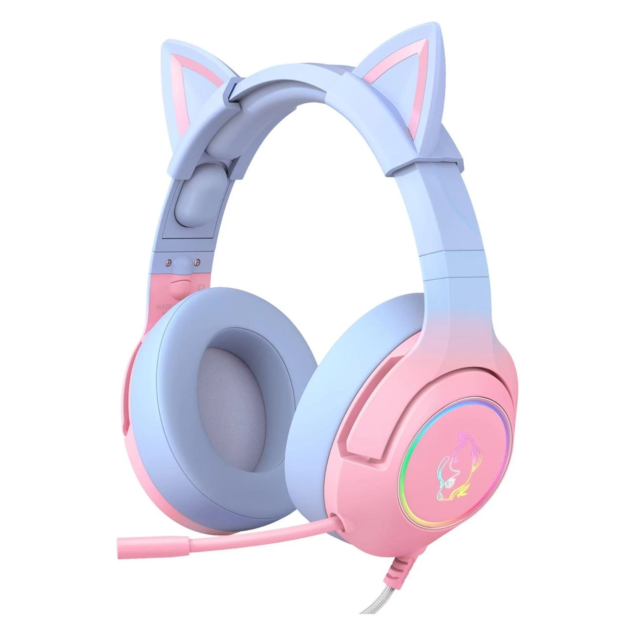 Наушник игровой ONIKUMA K9 Ушики, USB 7.1, розово-голубой