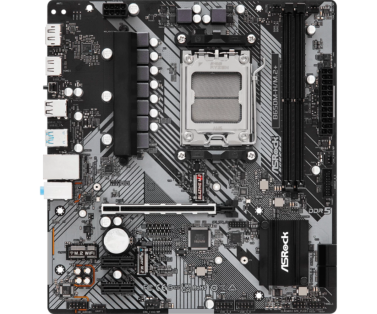 Мат.плата AMD ASRock B650M-H/M.2+ AM5 2xDDR5 4xSATA3 2xM.2 HDMI DP mATX