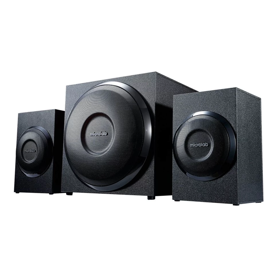 Колонки Microlab M-110, 2,1, 10Вт (5Вт+2,5Вт*2), Вход 3,5 MiniJack, Выход 2RCA, Чёрный